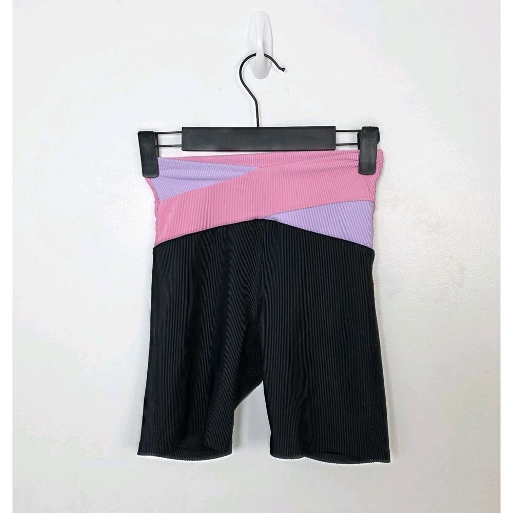 Beach Riot Black Pink Ribbed Stretchy Athletic Summer Biker Shorts Size XS‎